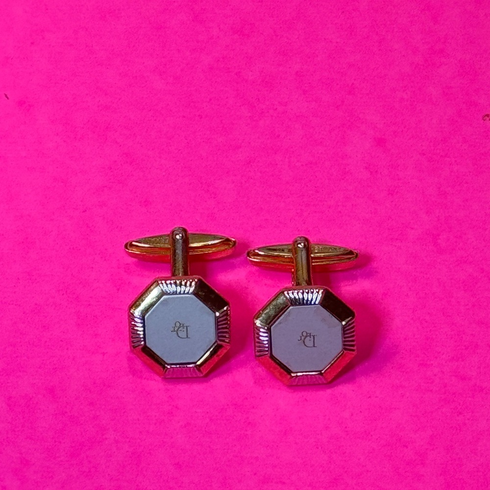 Dior Gold and Gray Octagonal Cufflinks - Picture 6 of 8